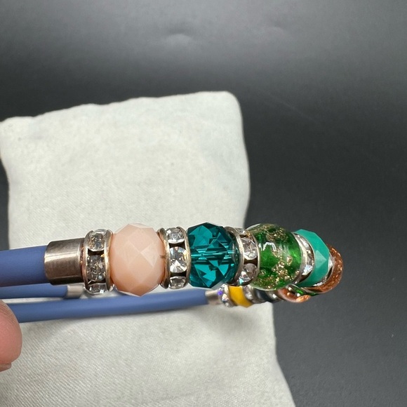 Murano Italy Multicolor Beaded Bracelet Blue Rubber Cord Silver Tone - Picture 9 of 11